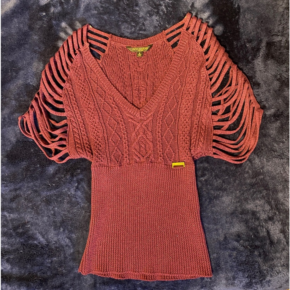 S Rocawear Royal Purple knit short sleeve sweater top with caged sleeves